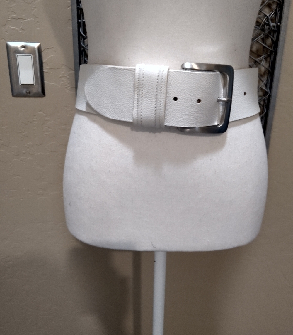 Chico's Wide White Belt with Silver Buckle
